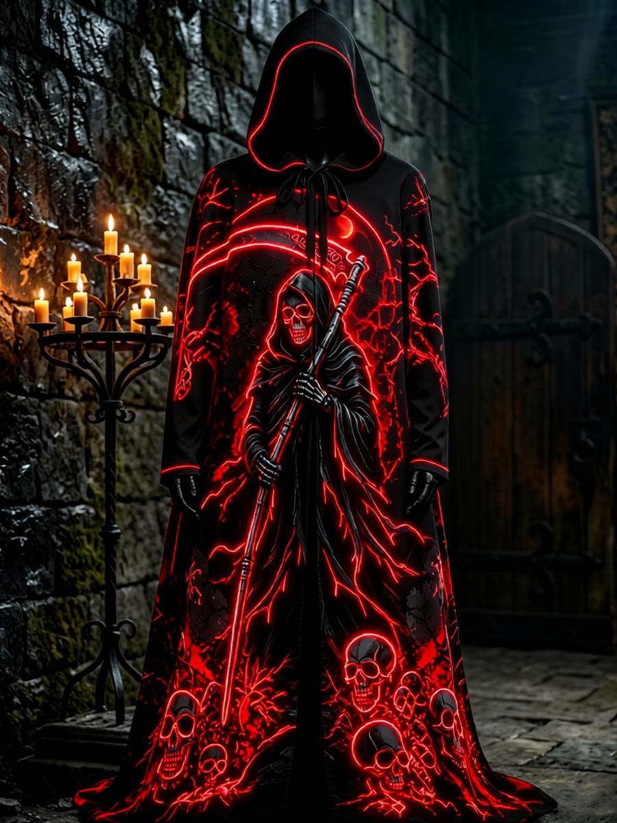 Halloween Gothic Punk Art Print Casual Long Sleeve Cape